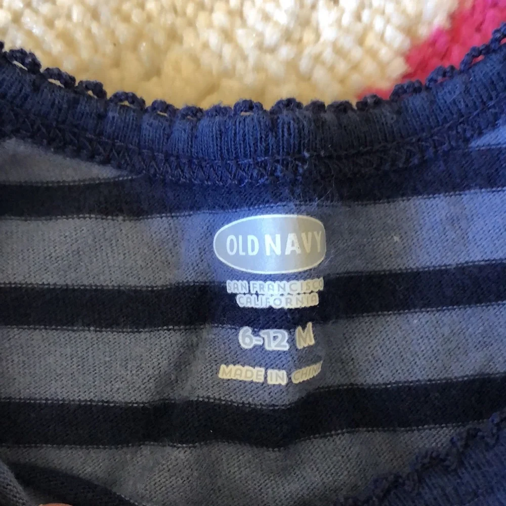 Old Navy Baby Girl Blue Striped Long Sleeve Dress Size 6-12 Months